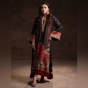 EUC! Ammara Khan Pakistani Designer Luxury Silk Kaftan 3pc- LARGE